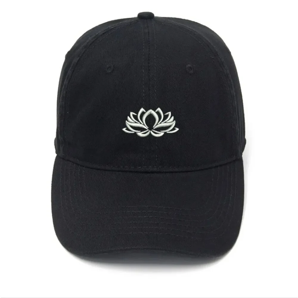 Lotus Bloom: Velcro Hat, Embroidered Serenity for Yoga Enthusiasts Now.